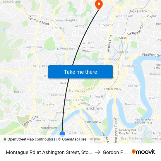 Montague Rd at Ashington Street, Stop 9 to Gordon Park map