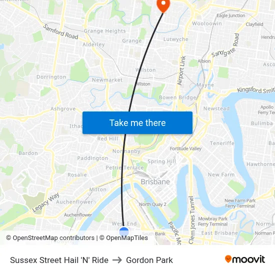 Sussex Street Hail 'N' Ride to Gordon Park map