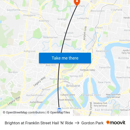 Brighton at Franklin Street Hail 'N' Ride to Gordon Park map