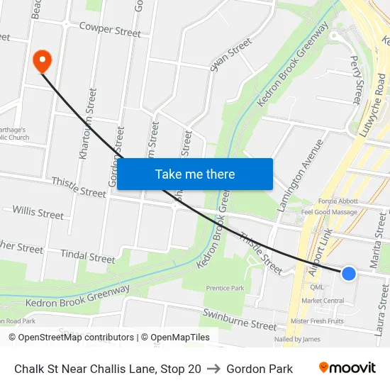 Chalk St Near Challis Lane, Stop 20 to Gordon Park map