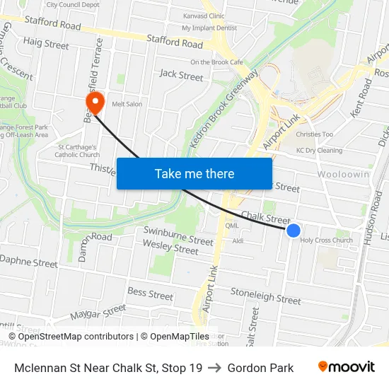 Mclennan St Near Chalk St, Stop 19 to Gordon Park map