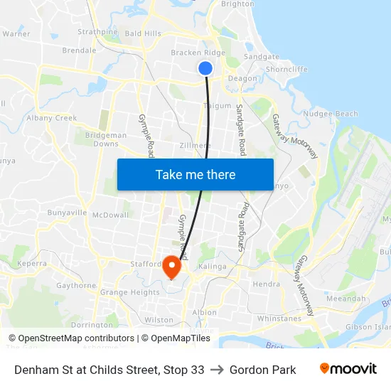 Denham St at Childs Street, Stop 33 to Gordon Park map