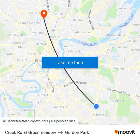 Creek Rd at Greenmeadow to Gordon Park map
