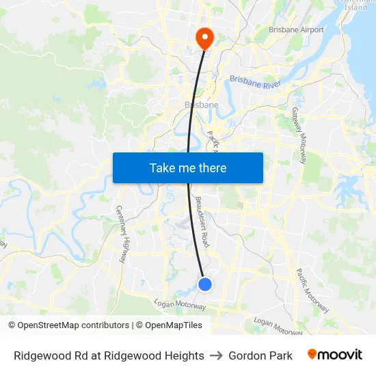 Ridgewood Rd at Ridgewood Heights to Gordon Park map