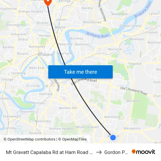 Mt Gravatt Capalaba Rd at Ham Road South to Gordon Park map