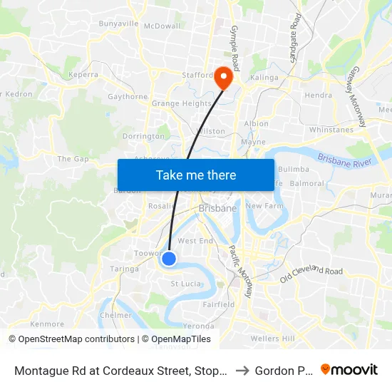 Montague Rd at Cordeaux Street, Stop 30/14 to Gordon Park map