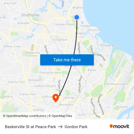 Baskerville St at Peace Park to Gordon Park map