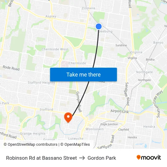 Robinson Rd at Bassano Street to Gordon Park map