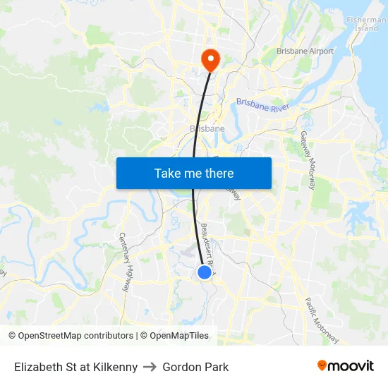 Elizabeth St at Kilkenny to Gordon Park map