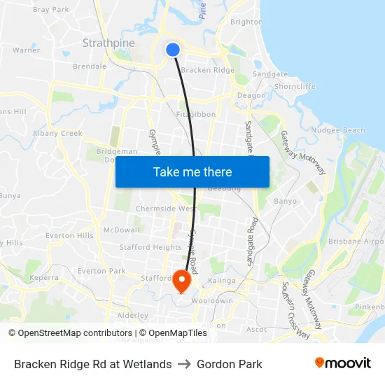 Bracken Ridge Rd at Wetlands to Gordon Park map