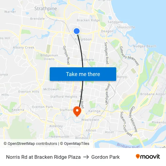 Norris Rd at Bracken Ridge Plaza to Gordon Park map