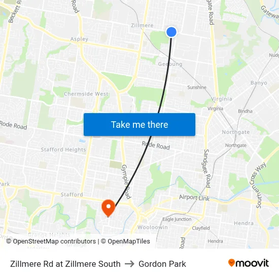 Zillmere Rd at Zillmere South to Gordon Park map