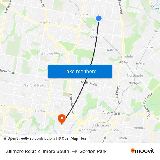 Zillmere Rd at Zillmere South to Gordon Park map