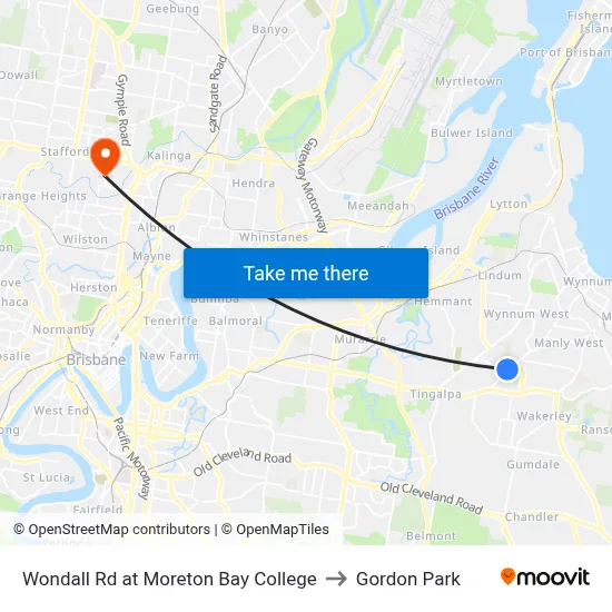 Wondall Rd at Moreton Bay College to Gordon Park map