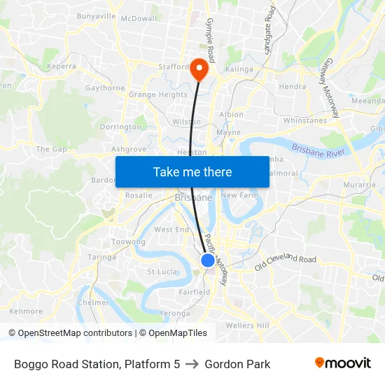 Boggo Road Station, Platform 5 to Gordon Park map