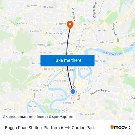 Boggo Road Station, Platform 6 to Gordon Park map