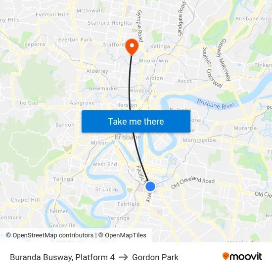 Buranda Busway, Platform 4 to Gordon Park map