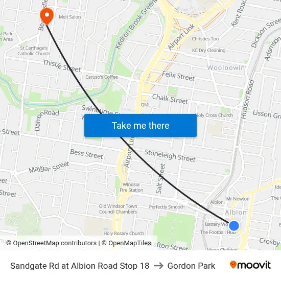 Sandgate Rd at Albion Road Stop 18 to Gordon Park map