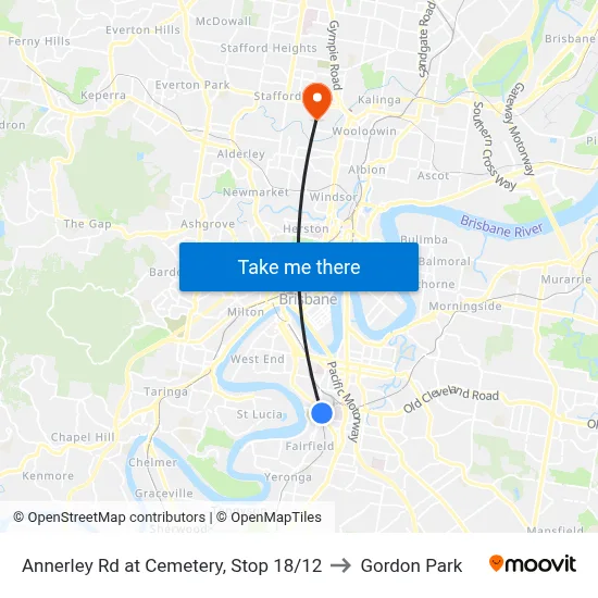 Annerley Rd at Cemetery, Stop 18/12 to Gordon Park map