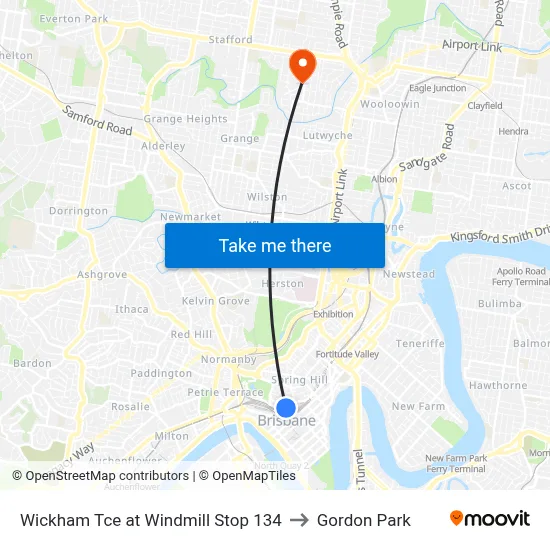 Wickham Tce at Windmill Stop 134 to Gordon Park map