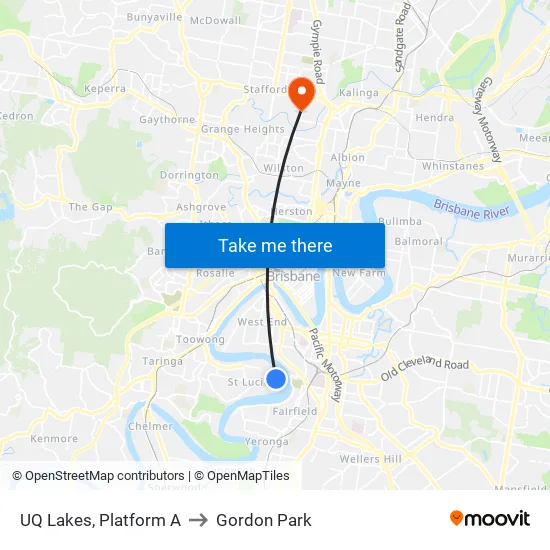 UQ Lakes, Platform A to Gordon Park map
