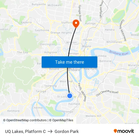 UQ Lakes, Platform C to Gordon Park map
