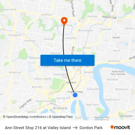 Ann Street Stop 216 at Valley Island to Gordon Park map