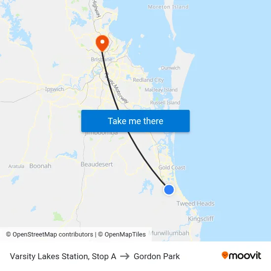 Varsity Lakes Station, Stop A to Gordon Park map