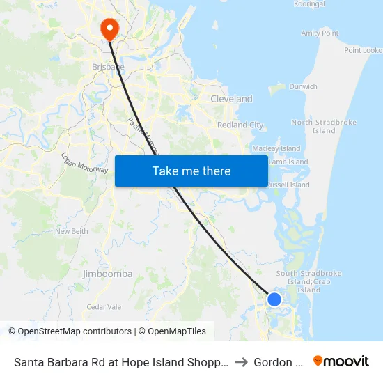 Santa Barbara Rd at Hope Island Shopping Centre to Gordon Park map