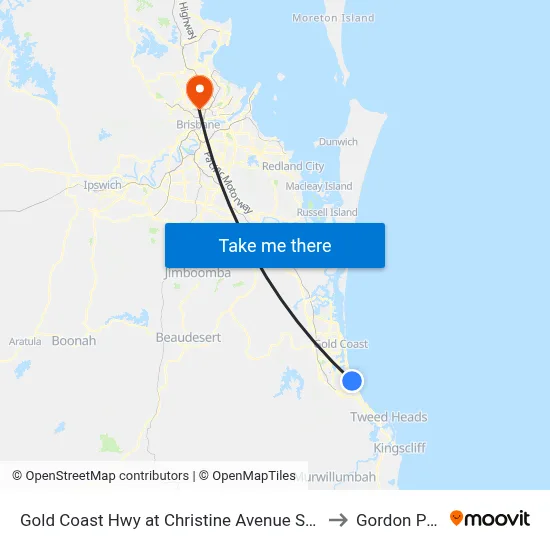 Gold Coast Hwy at Christine Avenue Station to Gordon Park map