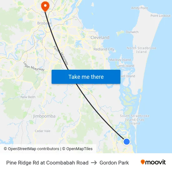 Pine Ridge Rd at Coombabah Road to Gordon Park map