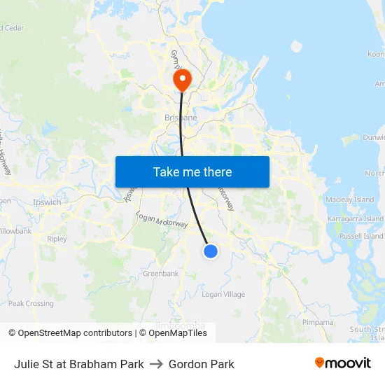 Julie St at Brabham Park to Gordon Park map