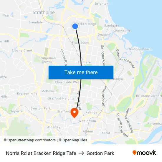 Norris Rd at Bracken Ridge Tafe to Gordon Park map