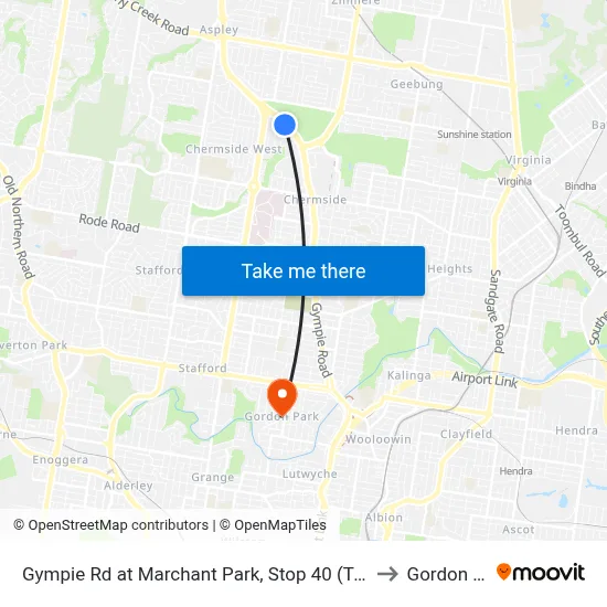 Gympie Rd at Marchant Park, Stop 40 (Temp Closure) to Gordon Park map
