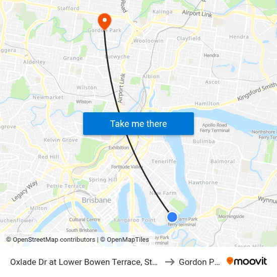 Oxlade Dr at Lower Bowen Terrace, Stop 19 to Gordon Park map