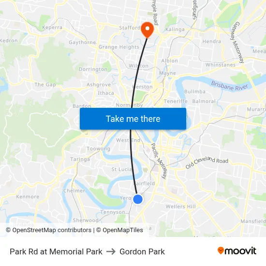 Park Rd at Memorial Park to Gordon Park map