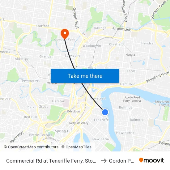 Commercial Rd at Teneriffe Ferry, Stop 16 to Gordon Park map
