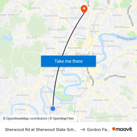 Sherwood Rd at Sherwood State School to Gordon Park map