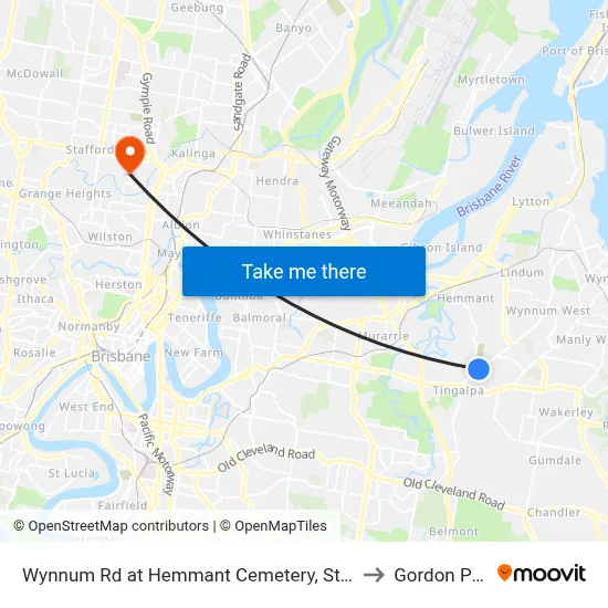 Wynnum Rd at Hemmant Cemetery, Stop 44 to Gordon Park map