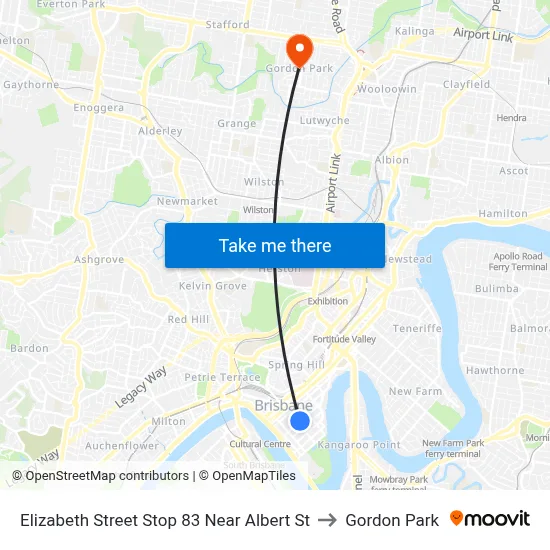 Elizabeth Street Stop 83 Near Albert St to Gordon Park map