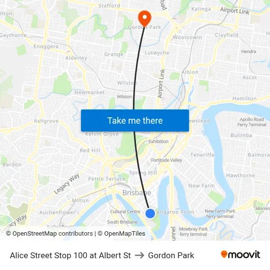 Alice Street Stop 100 at Albert St to Gordon Park map