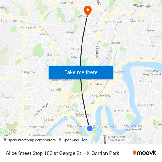 Alice Street Stop 102 at George St to Gordon Park map