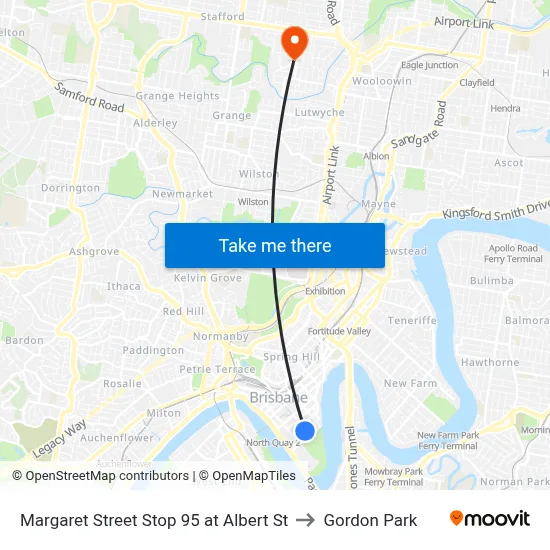 Margaret Street Stop 95 at Albert St to Gordon Park map