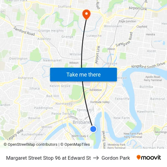 Margaret Street Stop 96 at Edward St to Gordon Park map