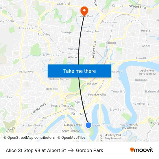 Alice St Stop 99 at Albert St to Gordon Park map