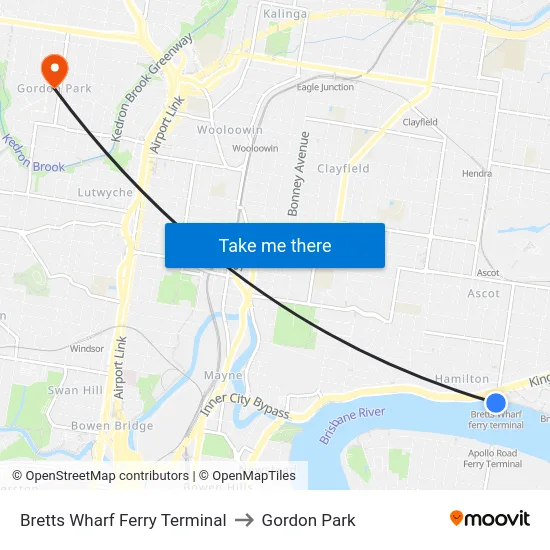 Bretts Wharf Ferry Terminal to Gordon Park map