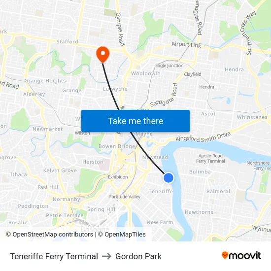 Teneriffe Ferry Terminal to Gordon Park map