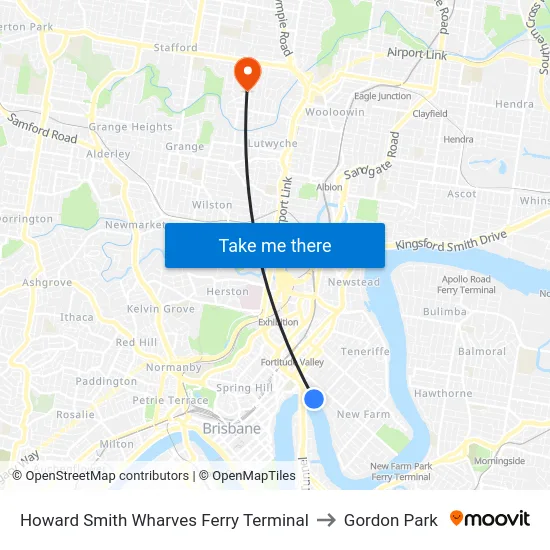 Howard Smith Wharves Ferry Terminal to Gordon Park map