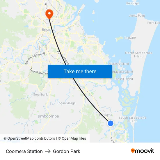 Coomera Station to Gordon Park map