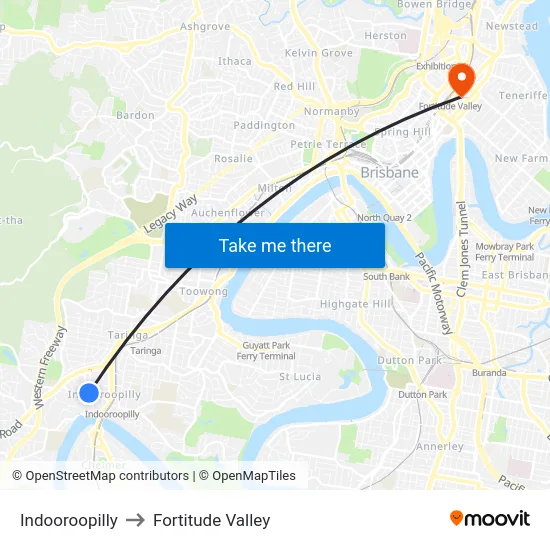 Indooroopilly to Fortitude Valley map